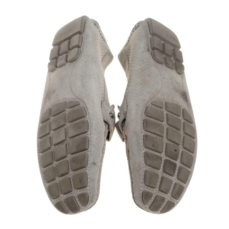 Pre Owned Louis Vuitton Grey Suede Damier Ebene Check Monte Crarlo Loafers Size 42