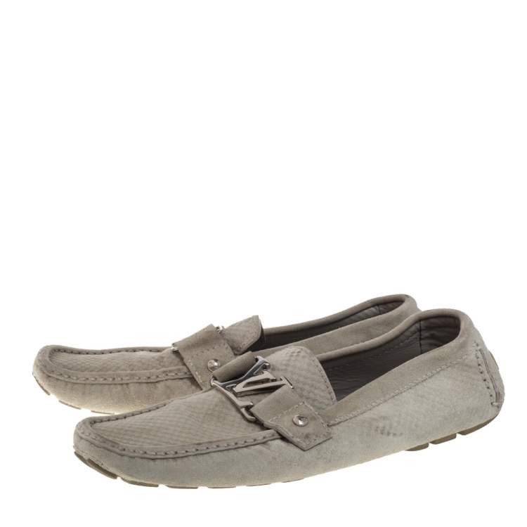 Pre Owned Louis Vuitton Grey Suede Damier Ebene Check Monte Crarlo Loafers Size 42