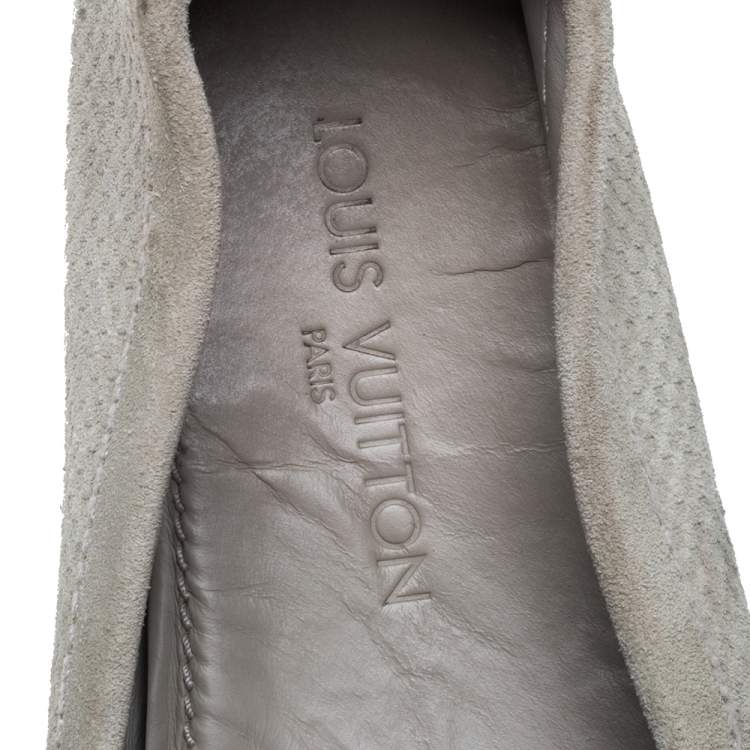 Pre Owned Louis Vuitton Grey Suede Damier Ebene Check Monte Crarlo Loafers Size 42
