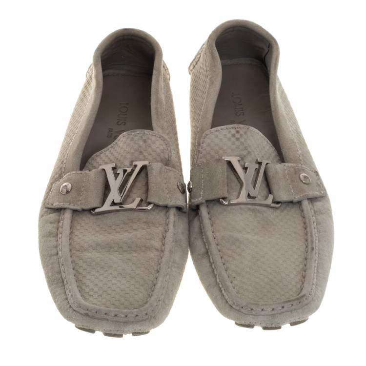 Pre Owned Louis Vuitton Grey Suede Damier Ebene Check Monte Crarlo Loafers Size 42