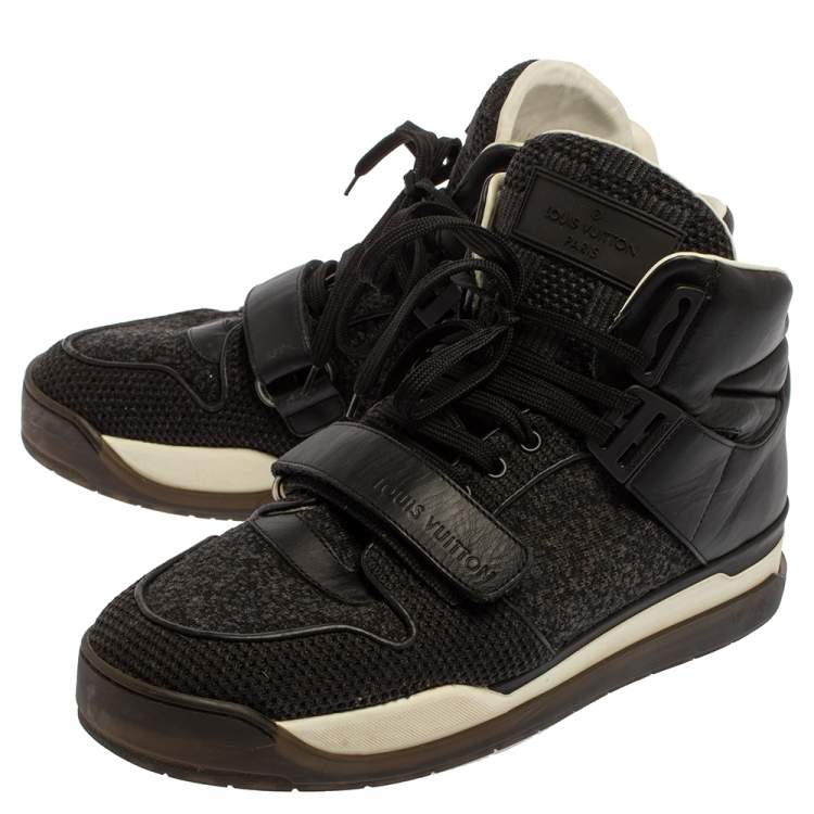 Pre Owned Louis Vuitton Black Leather And Mesh Trailblazer High Top Sneakers Size 41.5