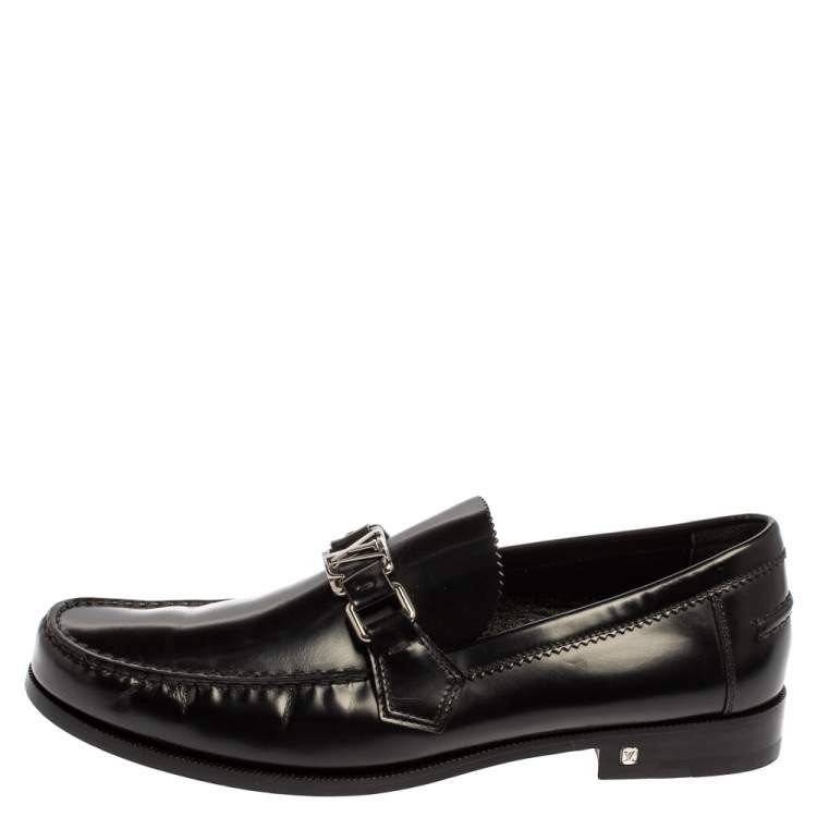 Pre Owned Louis Vuitton Black Leather Major Slip On Loafers Size 41.5