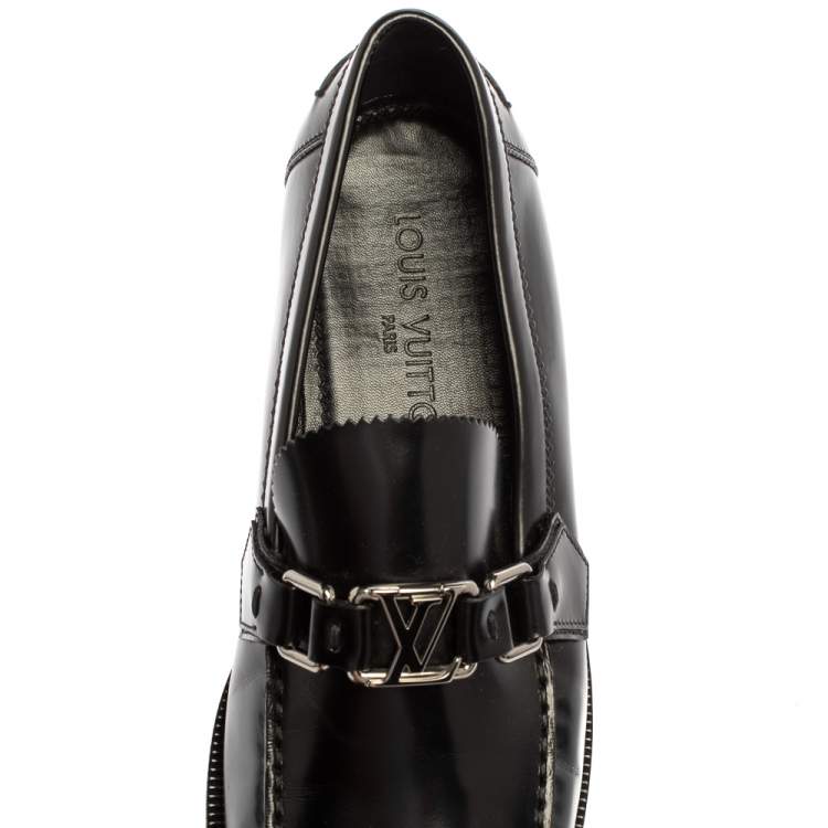 Pre Owned Louis Vuitton Black Leather Major Slip On Loafers Size 41.5