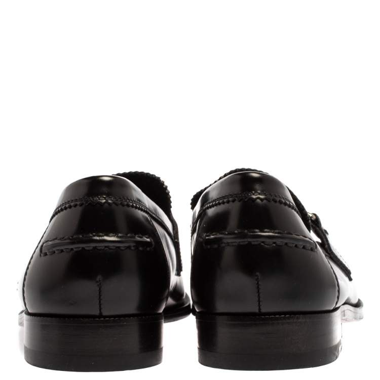 Pre Owned Louis Vuitton Black Leather Major Slip On Loafers Size 41.5