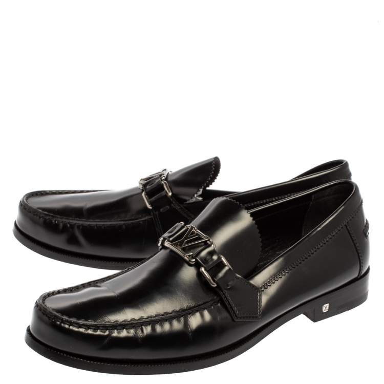 Pre Owned Louis Vuitton Black Leather Major Slip On Loafers Size 41.5