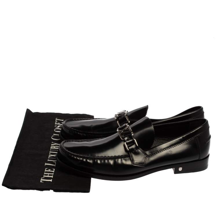 Pre Owned Louis Vuitton Black Leather Major Slip On Loafers Size 41.5