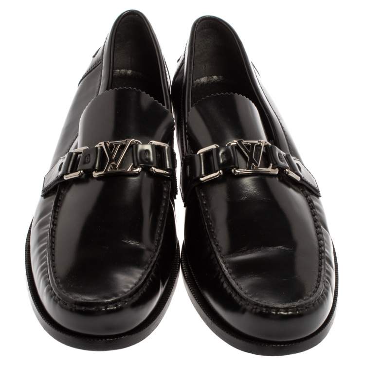 Pre Owned Louis Vuitton Black Leather Major Slip On Loafers Size 41.5