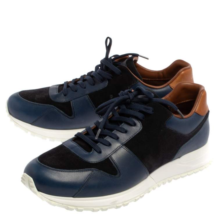 Pre Owned Louis Vuitton Blue Suede And Leather Run Away Sneakers Size 41.5