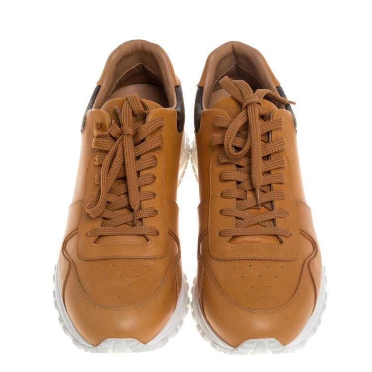 Pre Owned Louis Vuitton Tan/Brown Monogram Canvas And Leather Run Away Sneakers Size 41.5