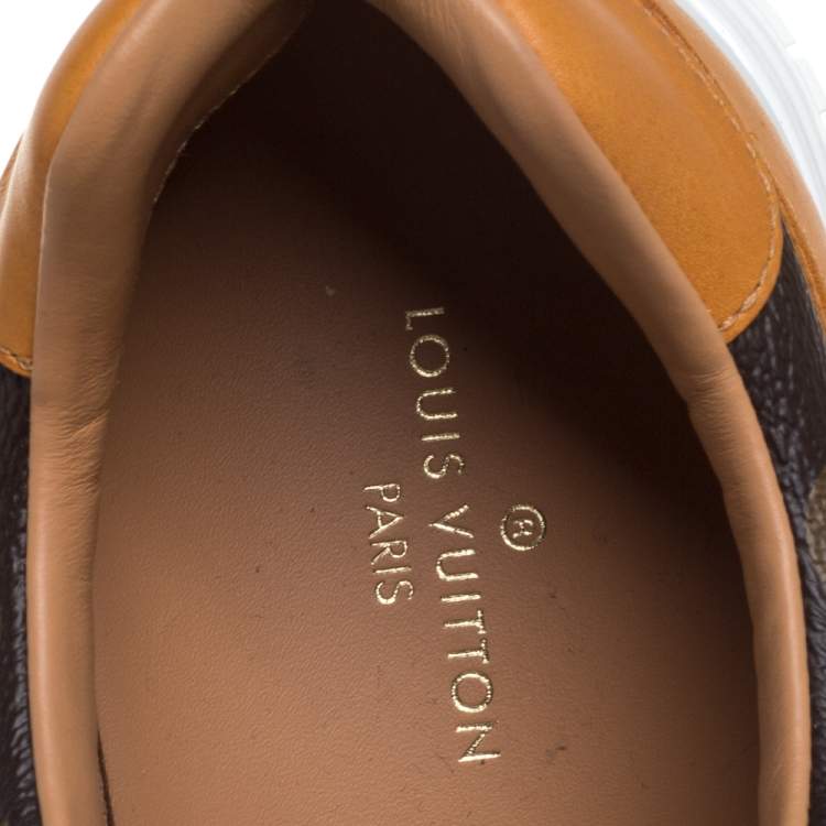 Pre Owned Louis Vuitton Tan/Brown Monogram Canvas And Leather Run Away Sneakers Size 41.5