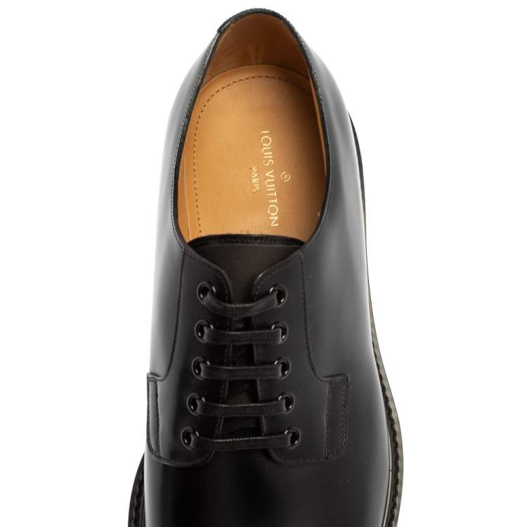 Pre Owned Louis Vuitton Black Leather Lace Up Loafers Size 41.5
