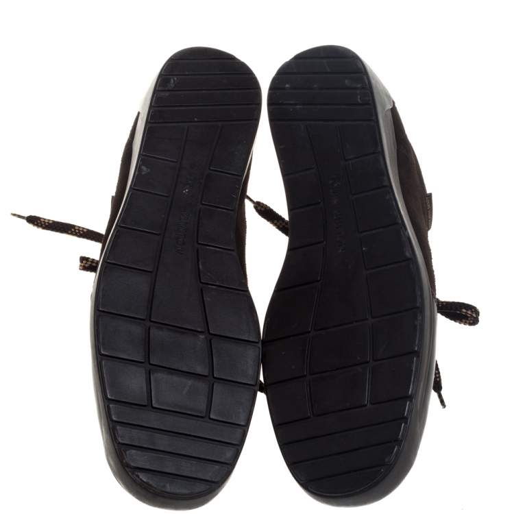 Pre Owned Louis Vuitton Dark Brown Mesh Suede and Leather Low Top Sneakers Size 43.5
