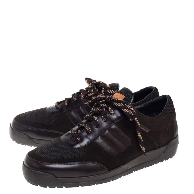 Pre Owned Louis Vuitton Dark Brown Mesh Suede and Leather Low Top Sneakers Size 43.5