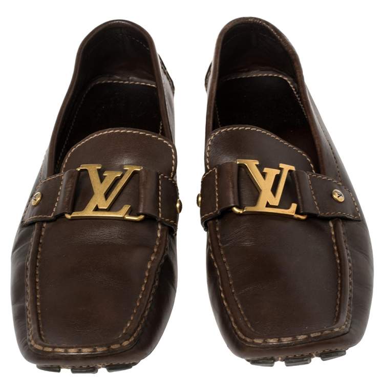 Pre Owned Louis Vuitton Brown Leather Monte Carlo Moccasins Size 44