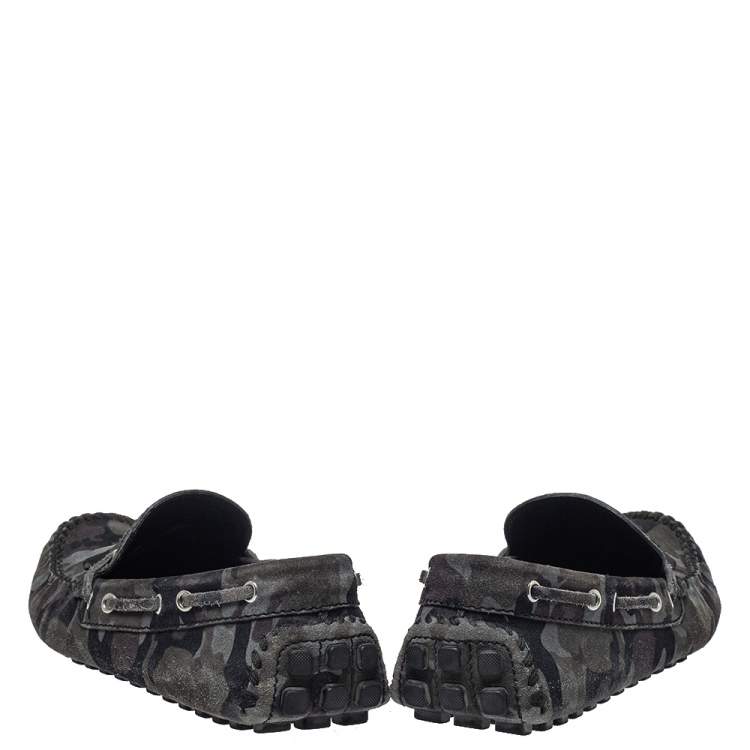 Pre Owned Louis Vuitton Gray Camo Suede  Slip On Loafers Size 43