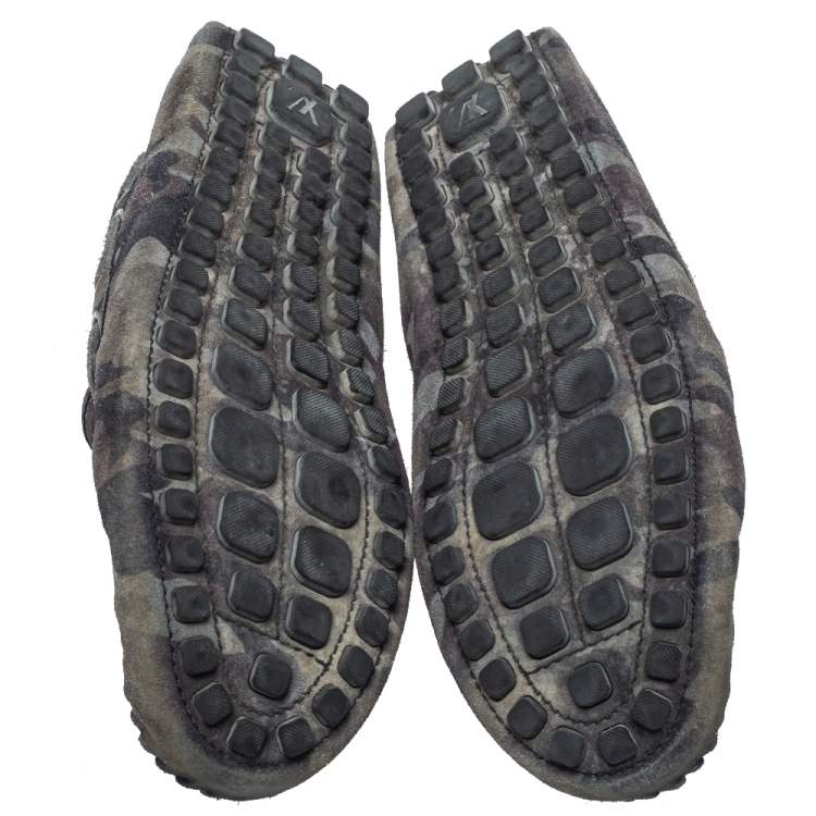 Pre Owned Louis Vuitton Gray Camo Suede  Slip On Loafers Size 43