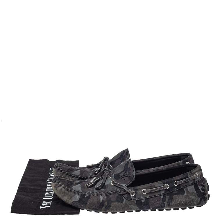 Pre Owned Louis Vuitton Gray Camo Suede  Slip On Loafers Size 43