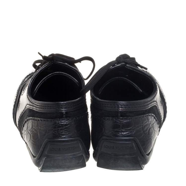 Pre Owned Louis Vuitton Black Crocodile, Calf Hair and Leather Loafer Size 41