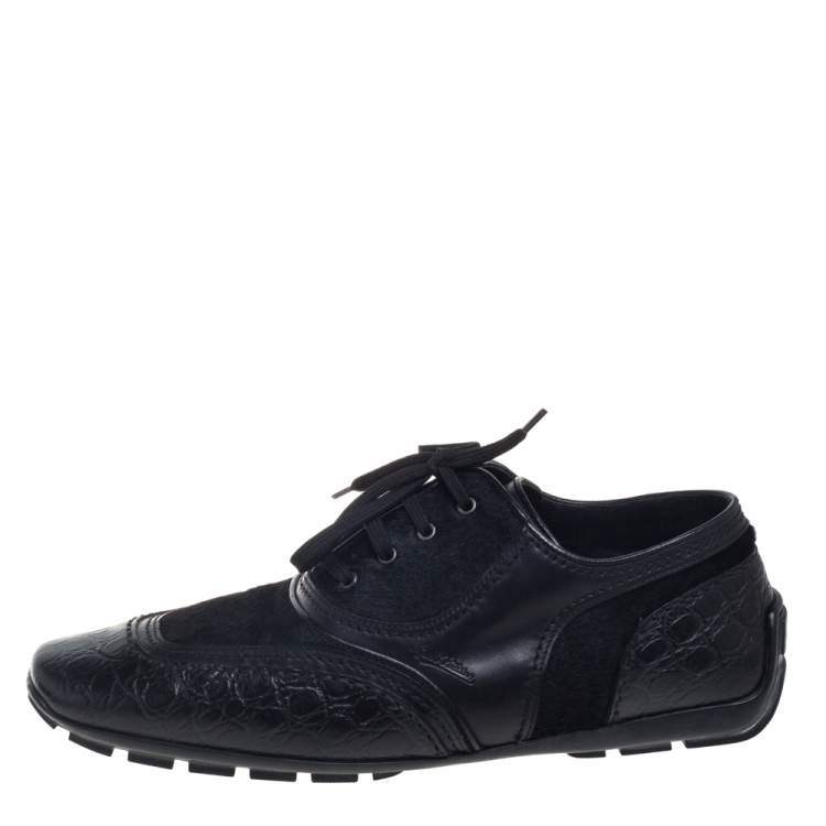 Pre Owned Louis Vuitton Black Crocodile, Calf Hair and Leather Loafer Size 41