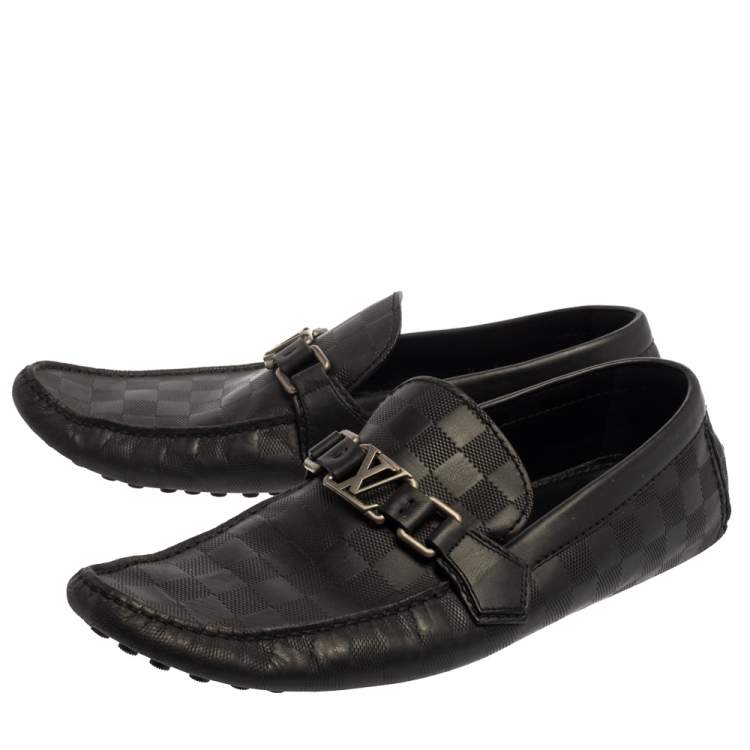 Pre Owned Louis Vuitton Black Leather Damier Infini Hockenheim Slip On Loafers Size 43