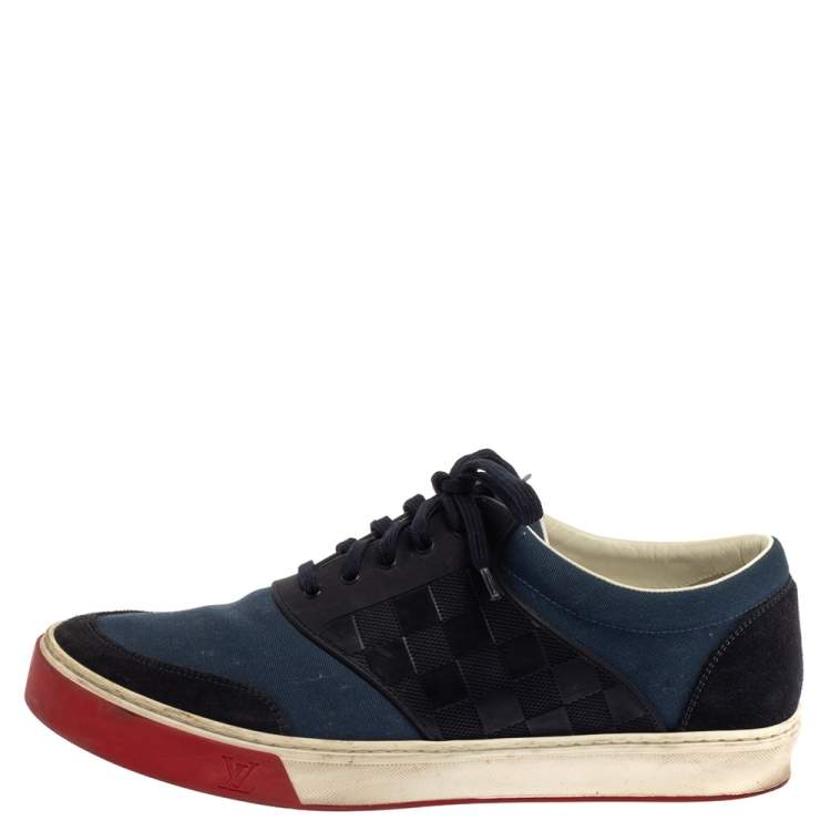Pre Owned Louis Vuitton Blue/ Navy blue Canvas And Suede Pinball Sneaker Size 43