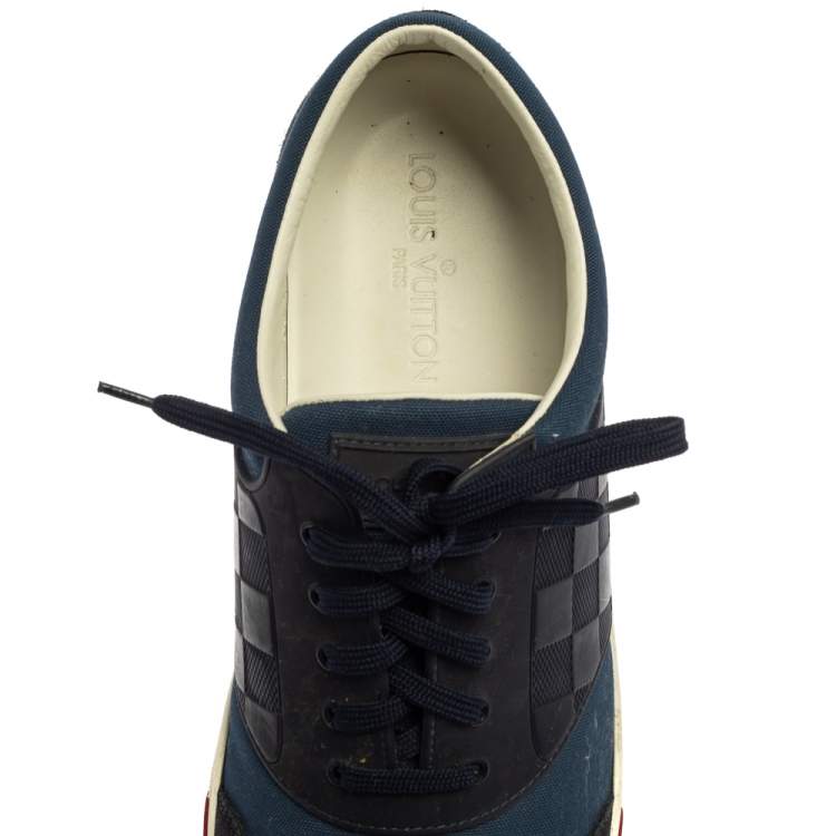 Pre Owned Louis Vuitton Blue/ Navy blue Canvas And Suede Pinball Sneaker Size 43