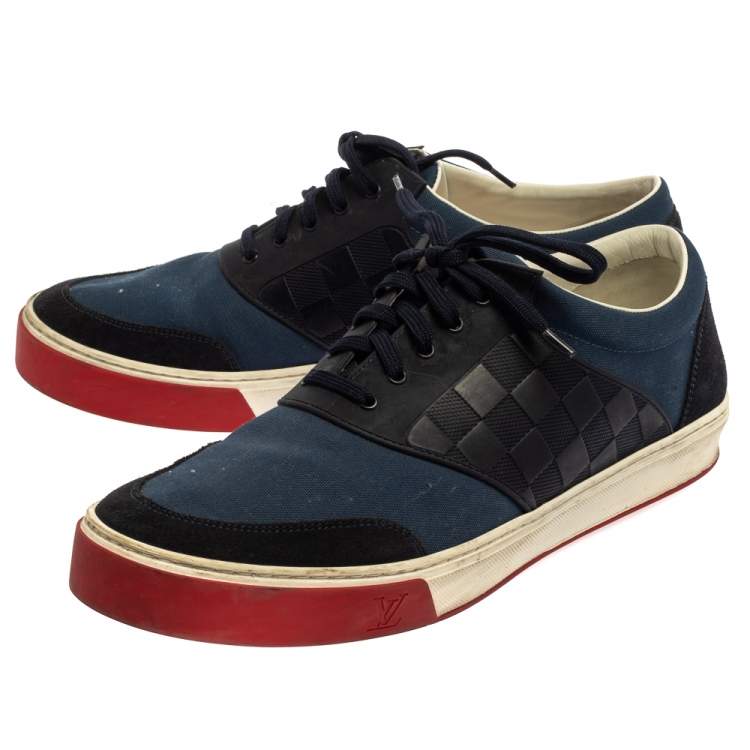 Pre Owned Louis Vuitton Blue/ Navy blue Canvas And Suede Pinball Sneaker Size 43