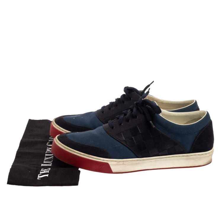 Pre Owned Louis Vuitton Blue/ Navy blue Canvas And Suede Pinball Sneaker Size 43