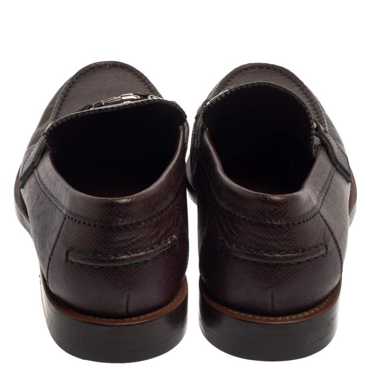 Pre Owned Louis Vuitton Burgundy Leather Major Slip On Loafers Size 42