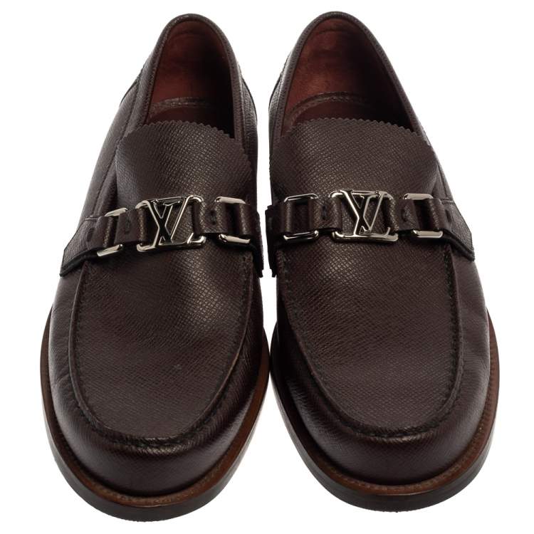 Pre Owned Louis Vuitton Burgundy Leather Major Slip On Loafers Size 42