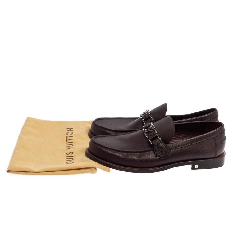 Pre Owned Louis Vuitton Burgundy Leather Major Slip On Loafers Size 42