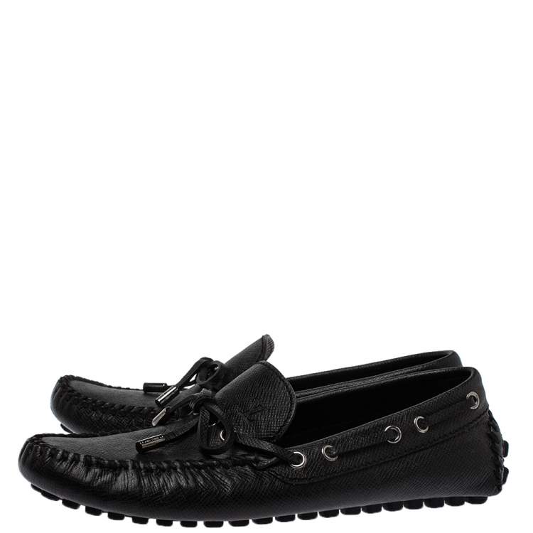 Pre Owned Louis Vuitton Black Leather Tassel Drivers Slip On Loafers Size 39