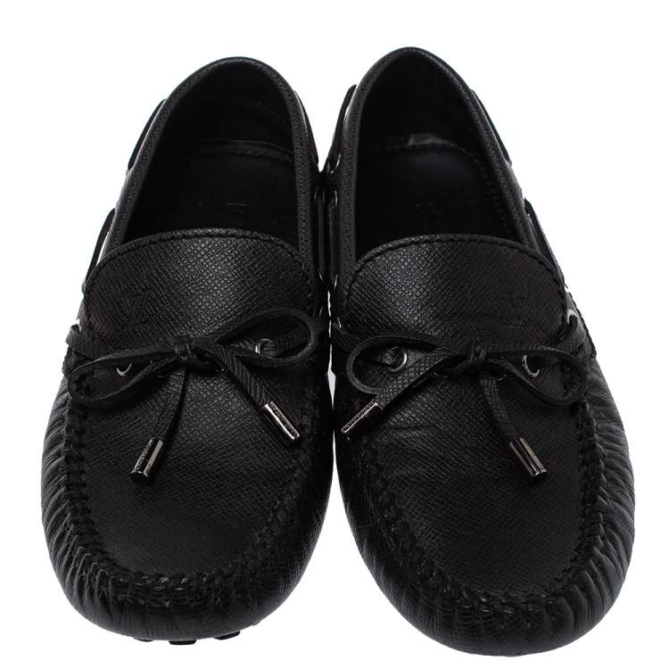 Pre Owned Louis Vuitton Black Leather Tassel Drivers Slip On Loafers Size 39