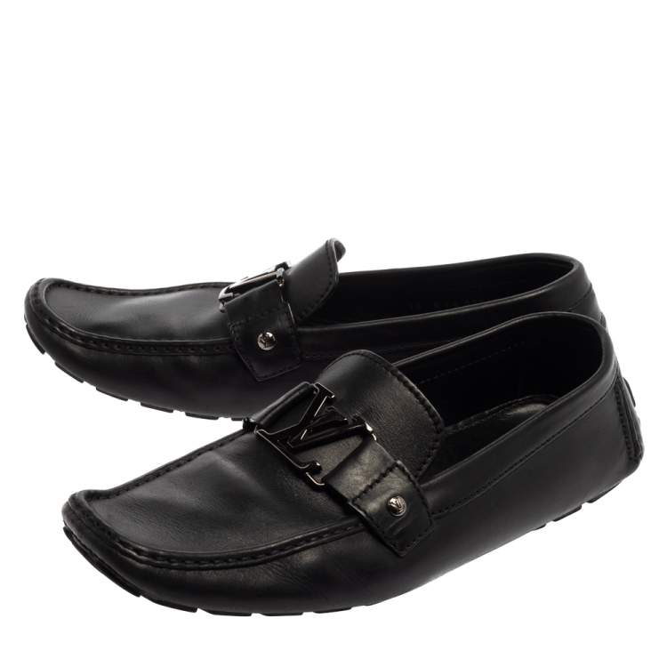 Pre Owned Louis Vuitton Black Leather Monte Carlo Slip On Loafers Size 44