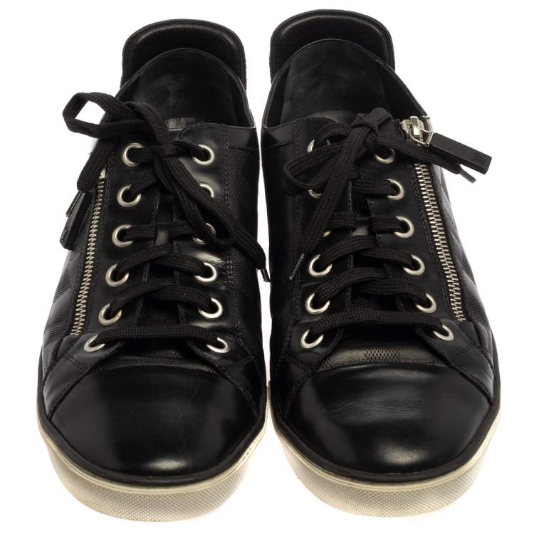 Pre Owned Louis Vuitton Black Damier Embossed Leather And Suede Low Top Sneakers Size 42.5