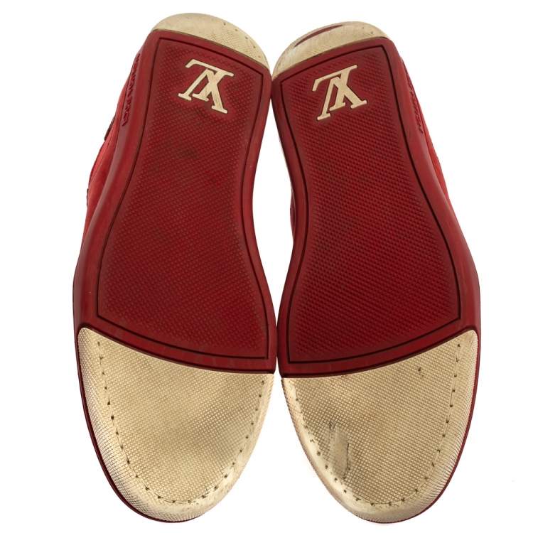 Pre Owned Louis Vuitton Red Suede And Leather Slalom Sneakers Size 42