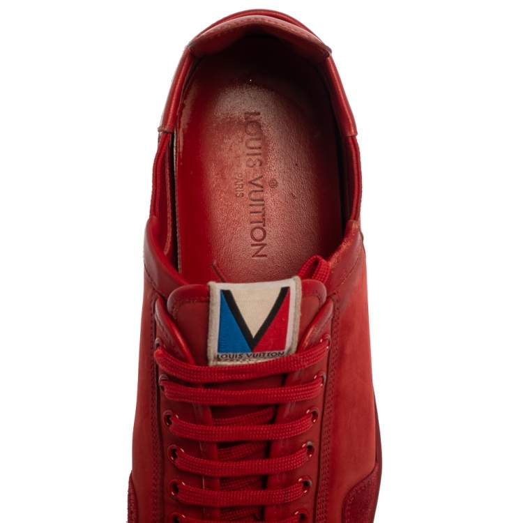Pre Owned Louis Vuitton Red Suede And Leather Slalom Sneakers Size 42
