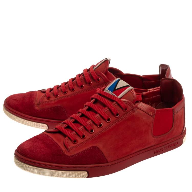 Pre Owned Louis Vuitton Red Suede And Leather Slalom Sneakers Size 42