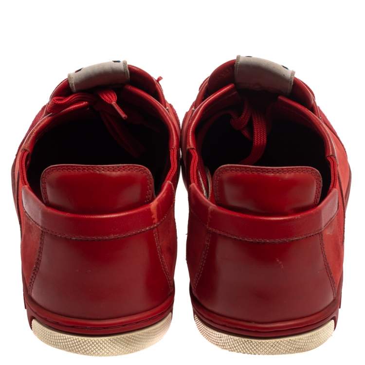 Pre Owned Louis Vuitton Red Suede And Leather Slalom Sneakers Size 42