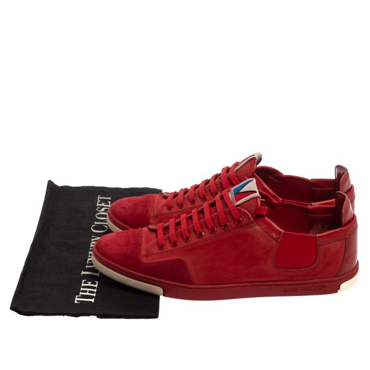 Pre Owned Louis Vuitton Red Suede And Leather Slalom Sneakers Size 42