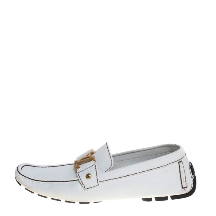 Pre Owned  Louis Vuitton White Leather Monte Carlo Loafers Size 42