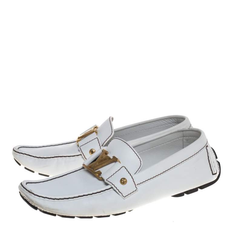 Pre Owned  Louis Vuitton White Leather Monte Carlo Loafers Size 42