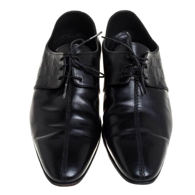 Pre Owned Louis Vuitton Black Damier Embossed Leather Lace Up Oxfords Size 42