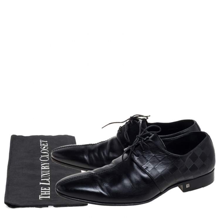Pre Owned Louis Vuitton Black Damier Embossed Leather Lace Up Oxfords Size 42