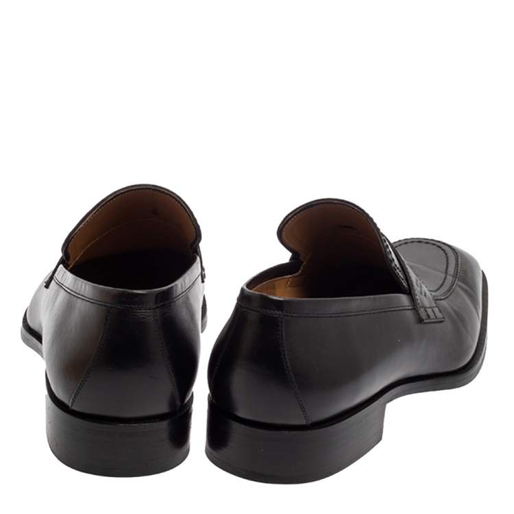 Pre Owned Louis Vuitton Black Leather Slip On Loafers Size 44