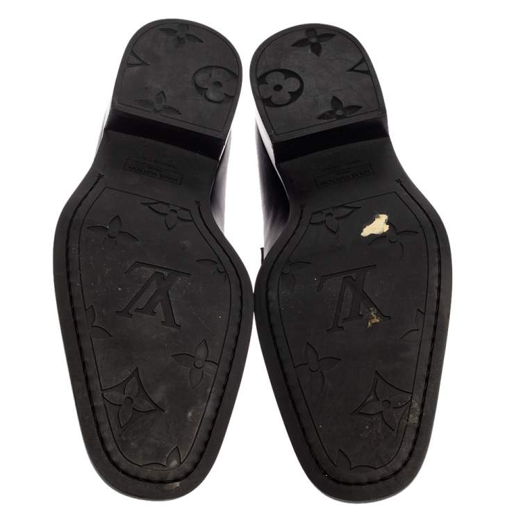 Pre Owned Louis Vuitton Black Leather Slip On Loafers Size 44