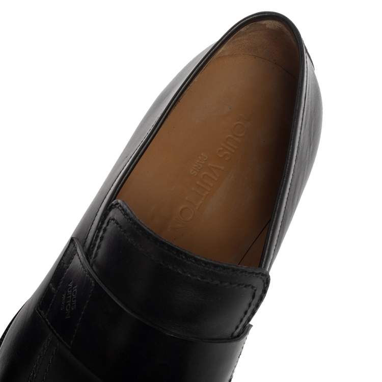 Pre Owned Louis Vuitton Black Leather Slip On Loafers Size 44