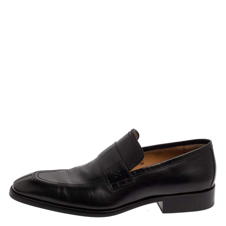 Pre Owned Louis Vuitton Black Leather Slip On Loafers Size 44