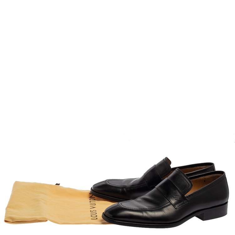 Pre Owned Louis Vuitton Black Leather Slip On Loafers Size 44