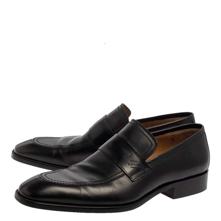 Pre Owned Louis Vuitton Black Leather Slip On Loafers Size 44
